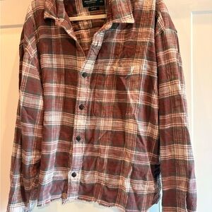 Abercrombie & Fitch Rust Plaid Cropped Flannel Shirt